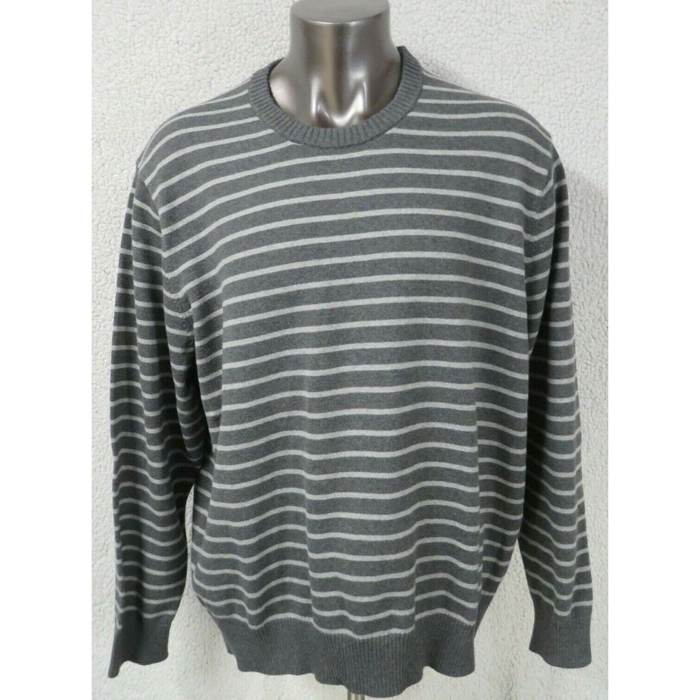 Mens Duluth Trading Gray‎ Striped Crewneck Sweater Cotton Blend Size 3XL